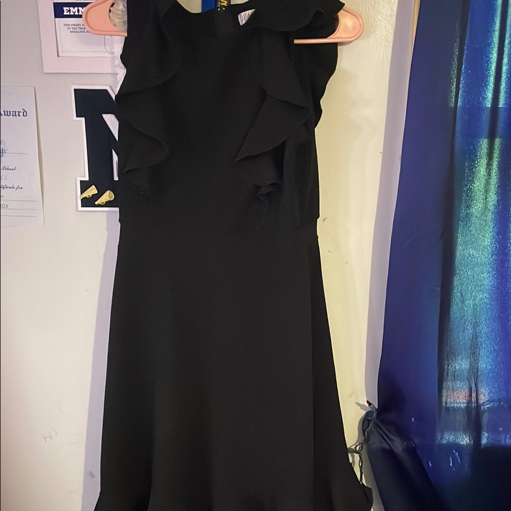 Black Ruffled Halter Sheath Midi Dress